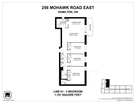 Floor plan for 3 beds, 1 bath